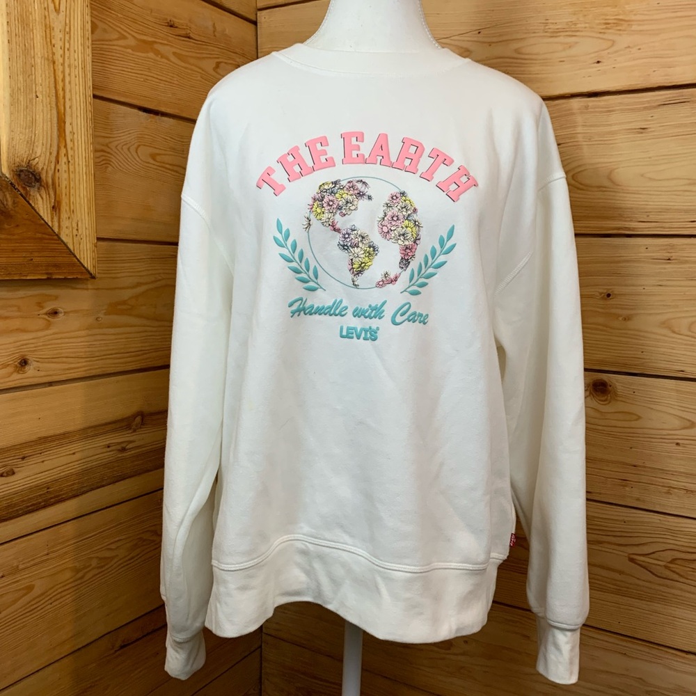 Levi's White Crewneck Sweatshirt with Pink & Teal Graphic